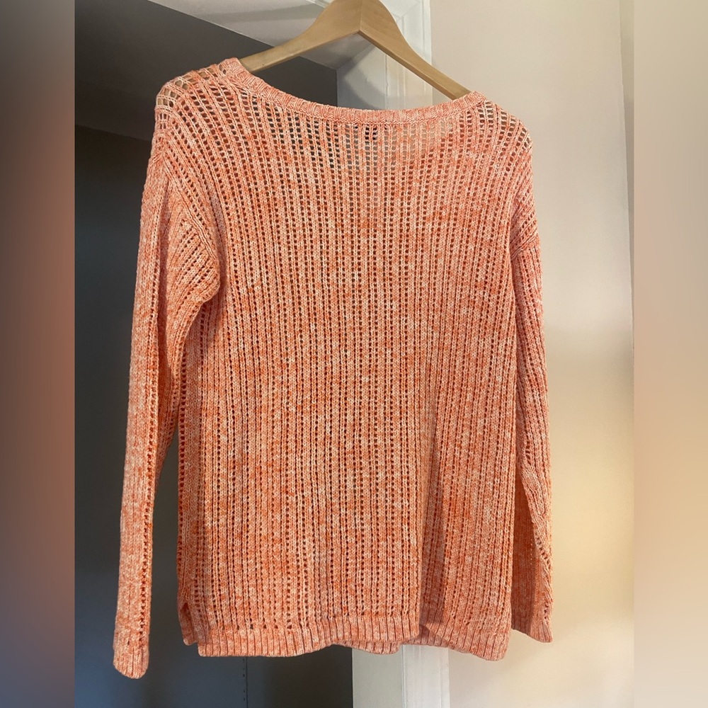 NEW Talbots Small Peach Orange Open Knit Pullover Sweater Cotton Soft Scoop Neck - Picture 3 of 9